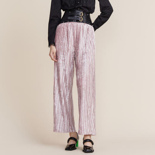 MIIDII谜底2022春款商端系列压褶丝绒休闲高腰直筒裤女221GK0037 商品图0