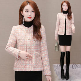 YWE-ZM-BYJ-B28小香风格子毛呢外套女短款呢子大衣