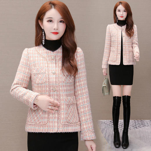 YWE-ZM-BYJ-B28小香风格子毛呢外套女短款呢子大衣 商品图0