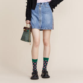 MIIDII谜底2022春新款短裙减龄拼接彩色织带棉牛仔半裙221MB0018