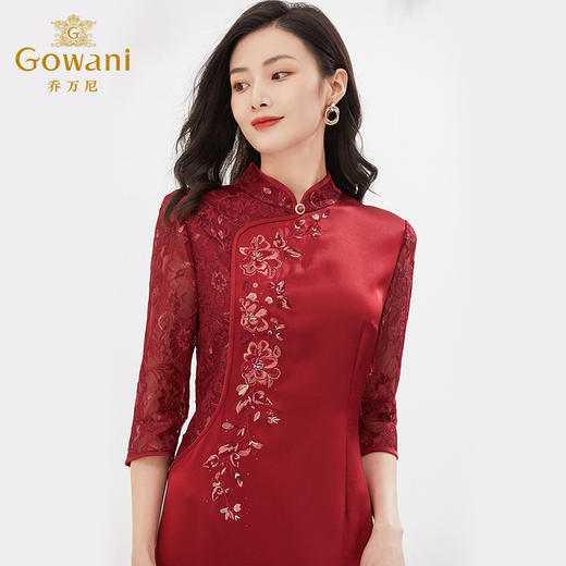 乔万尼春季新款旗袍收腰显瘦喜庆重磅刺绣三醋酸EI3E252 商品图2