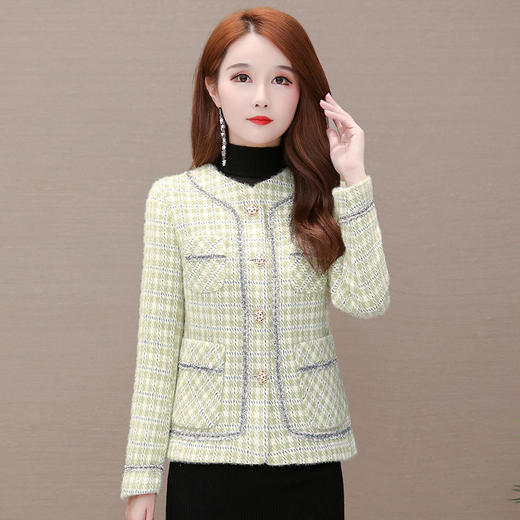 YWE-ZM-BYJ-B28小香风格子毛呢外套女短款呢子大衣 商品图4