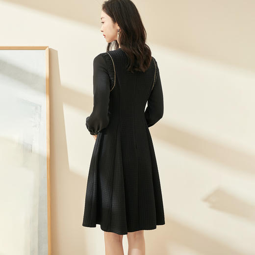 剩S/M/XL 米思阳2024秋季新款气质简约百搭黑色连衣裙高腰显瘦A字裙0037 商品图3