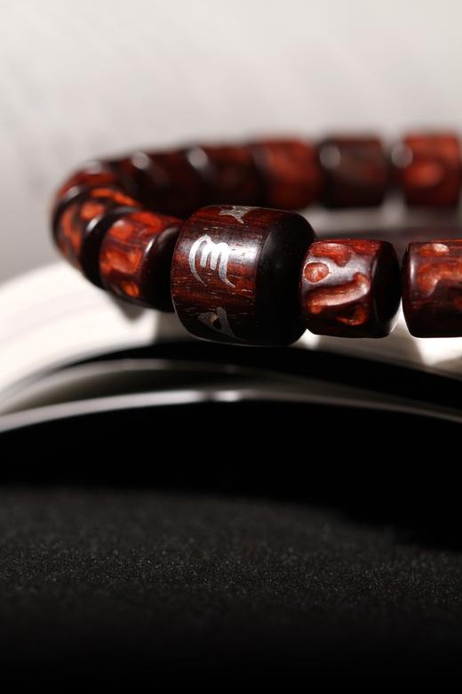 XYZT0219°紫檀嵌银六字真言手串 商品图2