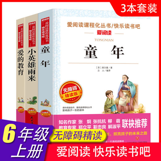 爱阅读 快乐读书吧全3册任选 六年级上童年爱的教育小英雄雨来 无障碍阅读导读版 6年级初中生课外书籍青少年版 商品图0
