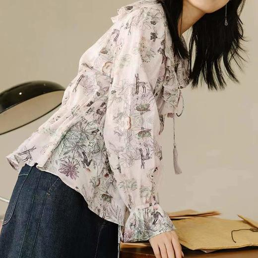 丽迪莎复古原创文艺印花图案纯棉小衫KK13X3135 商品图1