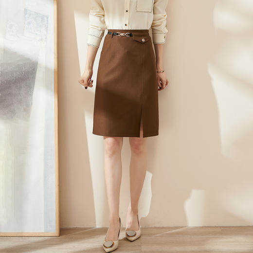 剩L/XL 米思阳2025夏季新款时尚通勤半身裙简约修身侧开叉微弹直筒裙0063 商品图1