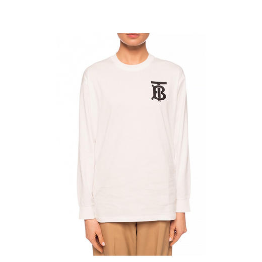 【一】BURBERRY 巴宝莉 女士TB专属标识图案印花长袖棉质圆领长袖上衣T恤  白色 8024341 A1464 商品图2
