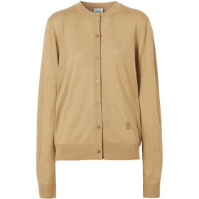 BURBERRY 博柏利 专属标识丝毛羊绒混纺开衫 女针织开衫 卡其色 8043512 A1420