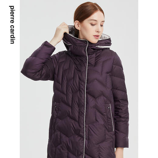 皮尔卡丹女装白鸭绒直筒简约通勤连帽中长款羽绒服P1489Y1403Z0 商品图3