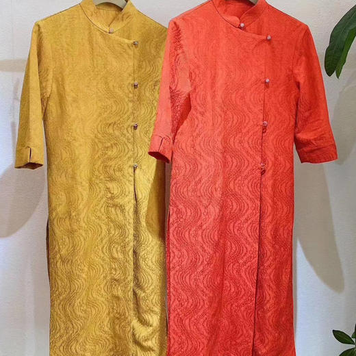 岐氏姐妹  新中式奥黛连衣裙开叉经典大气显高挑棉麻连衣裙20-85DA499 商品图4