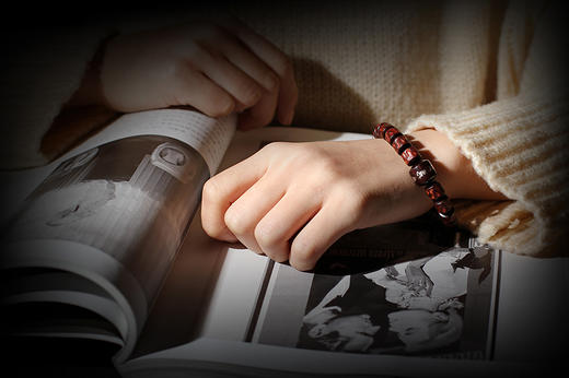 XYZT0219°紫檀嵌银六字真言手串 商品图4