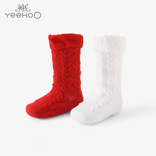 英氏22春季新品婴儿膝盖下长袜宝宝2双装花边松口袜子YIWHJ02047A 商品图0