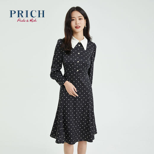 PRICH2022春季新款设计感小众可拆卸装饰链条波点连衣裙PROWC1204M 商品图0