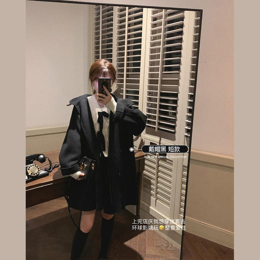 金蘑菇菇【黑标戴帽羊绒】咸菜绿 短款  戴帽休闲风双面呢大衣 商品图5