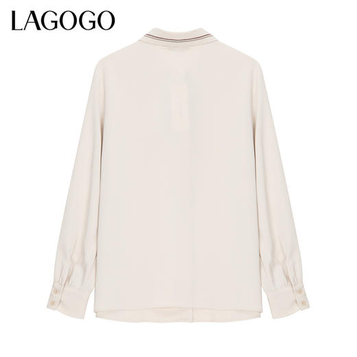 Lagogo拉谷谷2022新款方领领口撞色刺绣可拆领结衬衫女LACC431A13 商品图1