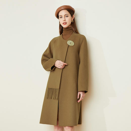 LH9K2斯尔丽2021瑟俪秋冬新款个性时尚法式利落复古流苏围巾式大衣外套 商品图2