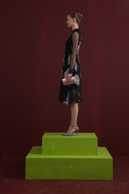 9C-【伯妮斯茵】高贵气质刺绣荷花立领连衣裙 1S4079 商品图2