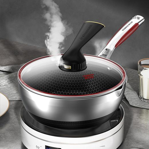 康巴赫第五代煎锅小资锅不粘锅316L不锈钢烛刻双面蜂窝平底炒菜锅少油烟新款5代电磁炉燃气灶通用炒煎锅 商品图2