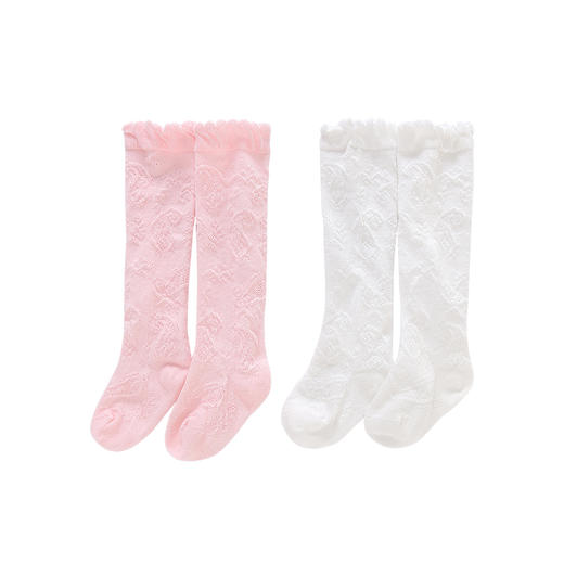 英氏22春季新款婴儿长筒袜宝宝2双装过膝花边松口袜YIWHJ02046A 商品图1