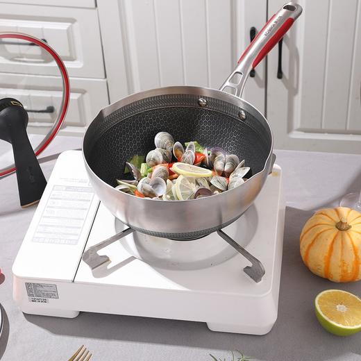 康巴赫第五代煎锅小资锅不粘锅316L不锈钢烛刻双面蜂窝平底炒菜锅少油烟新款5代电磁炉燃气灶通用炒煎锅 商品图3