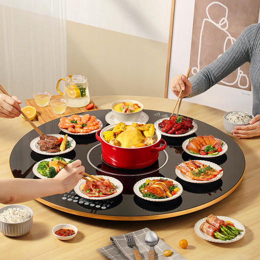 积米圆形饭菜保温板家用暖菜板热菜板加热旋转盘餐桌多功能神器园形手动8个菜园形手自动12个菜方形6个菜方形8个菜 商品图3