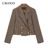 Lagogo拉谷谷2022新款西装领复古双排扣千鸟格外套女LAWW541A45 商品缩略图0