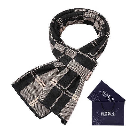【男士围巾】-秋冬男士加厚保暖格子双面可带商务针织仿羊绒围脖 商品图0