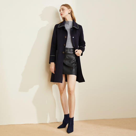 LH922斯尔丽瑟俪2021冬新款方领织带通勤外套H型中长羊毛大衣女 商品图3