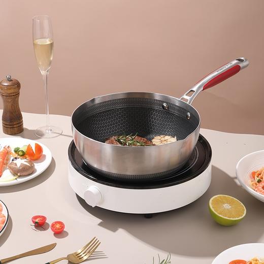 康巴赫第五代煎锅小资锅不粘锅316L不锈钢烛刻双面蜂窝平底炒菜锅少油烟新款5代电磁炉燃气灶通用炒煎锅 商品图4