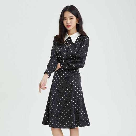 PRICH2022春季新款设计感小众可拆卸装饰链条波点连衣裙PROWC1204M 商品图1
