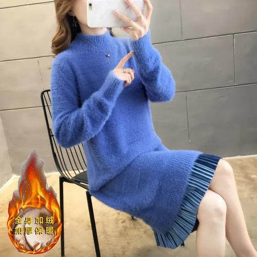 GO9P 中长款仿水貂绒毛衣冬新款打底衫加厚针织蕾丝毛衣裙 商品图8