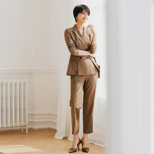 咖色西装套装女气质修身双排扣西服外套OL干练正装职场女装 商品图3