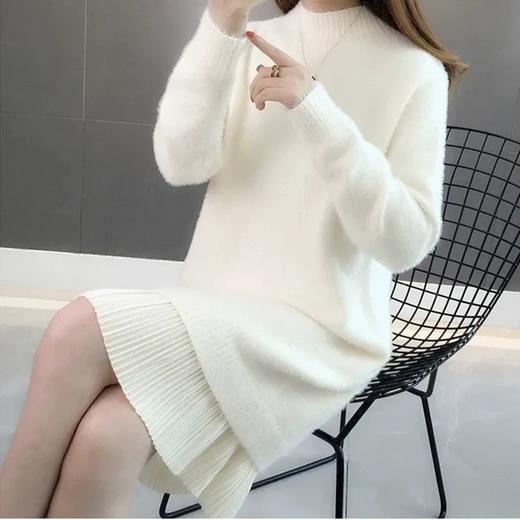 GO9P 中长款仿水貂绒毛衣冬新款打底衫加厚针织蕾丝毛衣裙 商品图4