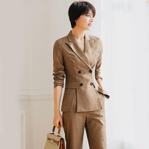咖色西装套装女气质修身双排扣西服外套OL干练正装职场女装 商品图1