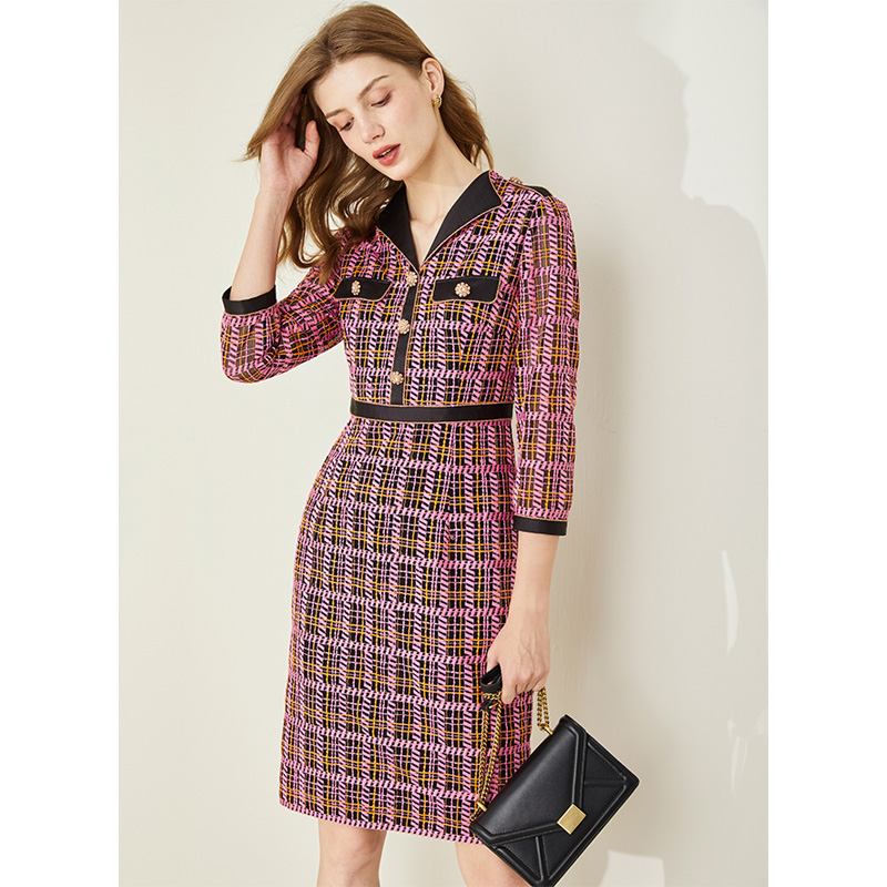 NC82A斯尔丽瑟俪2021秋季新款七分袖气质优雅时尚连衣裙