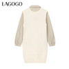 Lagogo拉谷谷2022新款V领刺绣拼接设计连衣裙两件套女LALL811A55 商品缩略图1