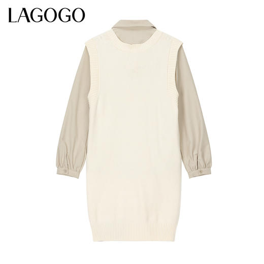 Lagogo拉谷谷2022新款V领刺绣拼接设计连衣裙两件套女LALL811A55 商品图1