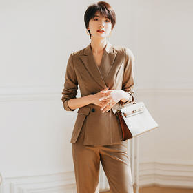 咖色西装套装女气质修身双排扣西服外套OL干练正装职场女装