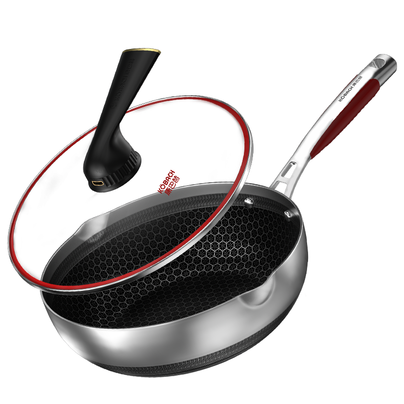 康巴赫第五代煎锅小资锅不粘锅316L不锈钢烛刻双面蜂窝平底炒菜锅少油烟新款5代电磁炉燃气灶通用炒煎锅