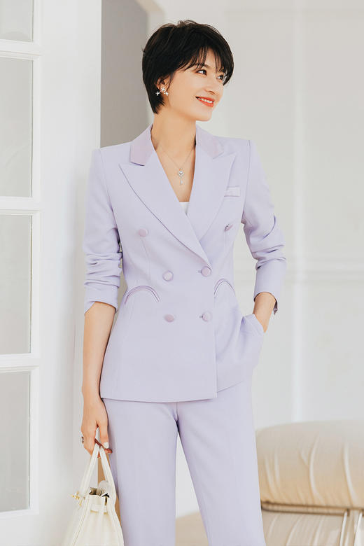 紫色长袖西装套装女气质时尚高端职业装女春秋修身西服正装 商品图3