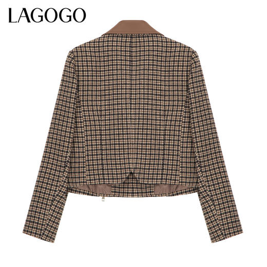 Lagogo拉谷谷2022新款西装领复古双排扣千鸟格外套女LAWW541A45 商品图1
