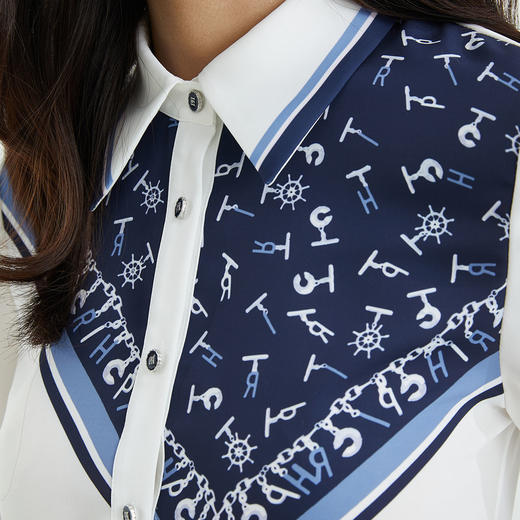 PRICH2022春季新款直筒设计感小众职场百搭印花雪纺衬衫PRBAC1103M 商品图2