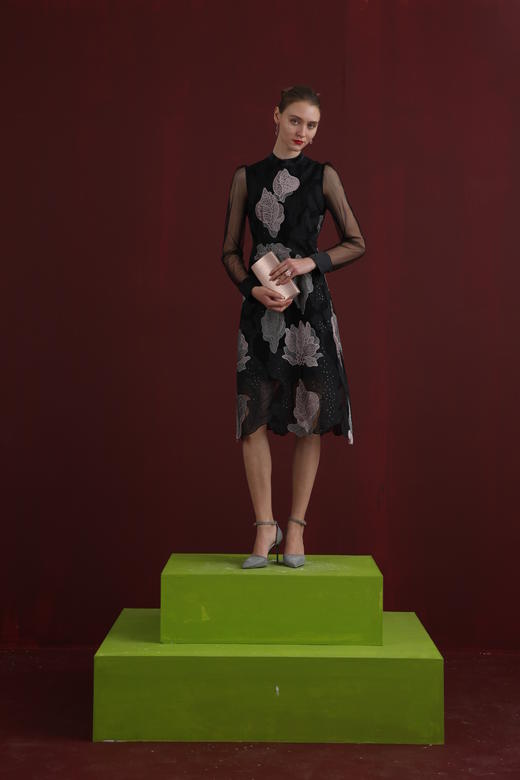 9C-【伯妮斯茵】高贵气质刺绣荷花立领连衣裙 1S4079 商品图5