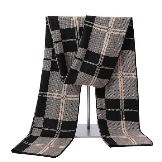 【男士围巾】-秋冬男士加厚保暖格子双面可带商务针织仿羊绒围脖 商品图3