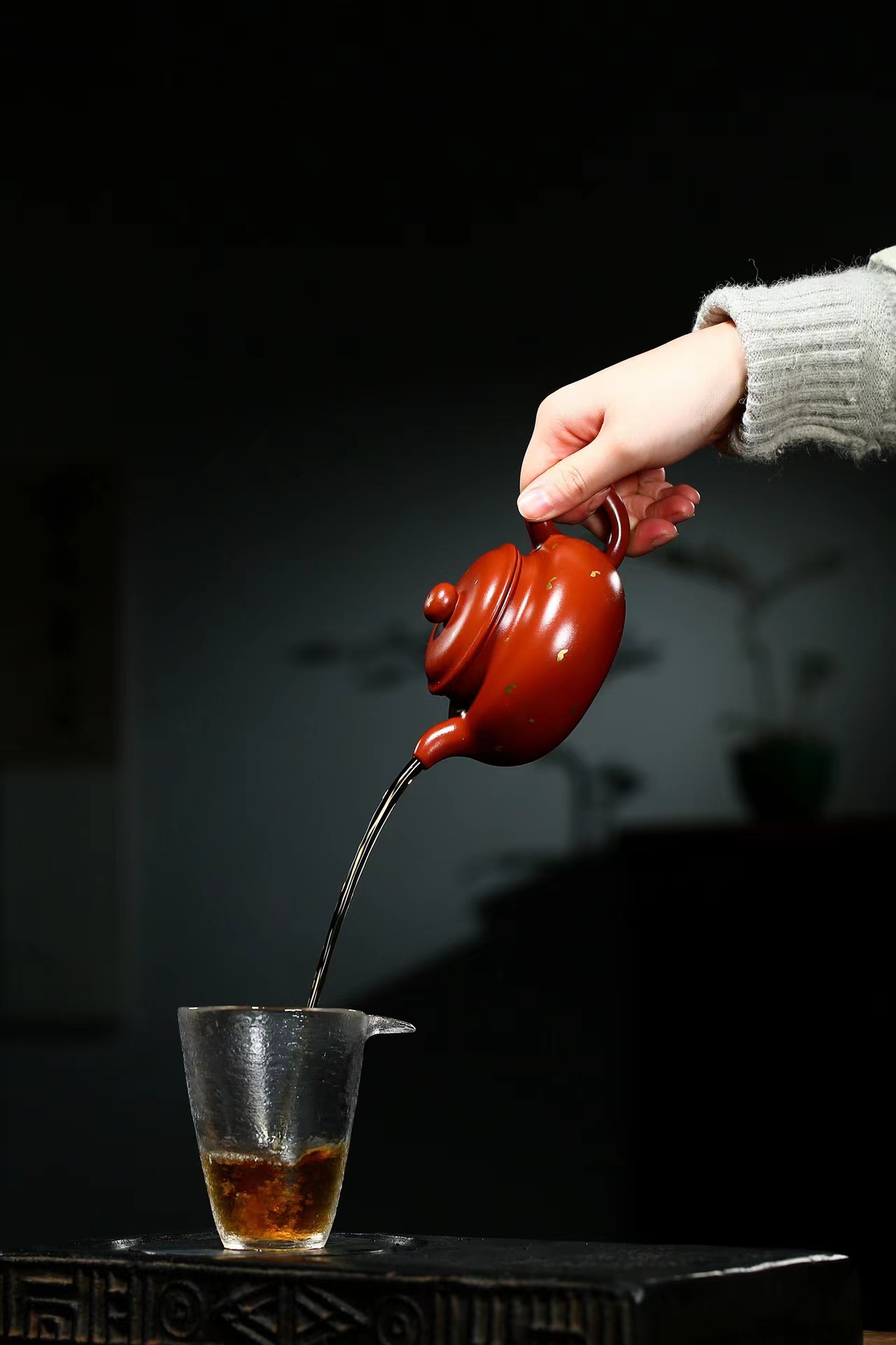 【年货节】精品全手工大红袍洒金仿古紫砂壶 350cc 唐田(国工)