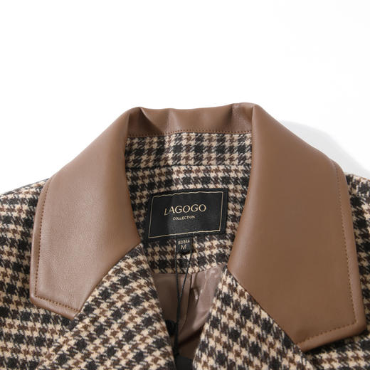 Lagogo拉谷谷2022新款西装领复古双排扣千鸟格外套女LAWW541A45 商品图2