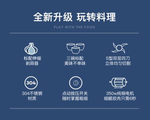 来自英国的创意小家电 「摩飞」摩飞经典款套娃式绞肉机 ‖ 采用350W纯铜电j6秒速成肉馅  S型双层四刀+仿手工摔打 三道扰流设计 智能剥蒜 配套3个料理碗不串味 不易刮花好清洗  可做辅食 更安心 商品图6