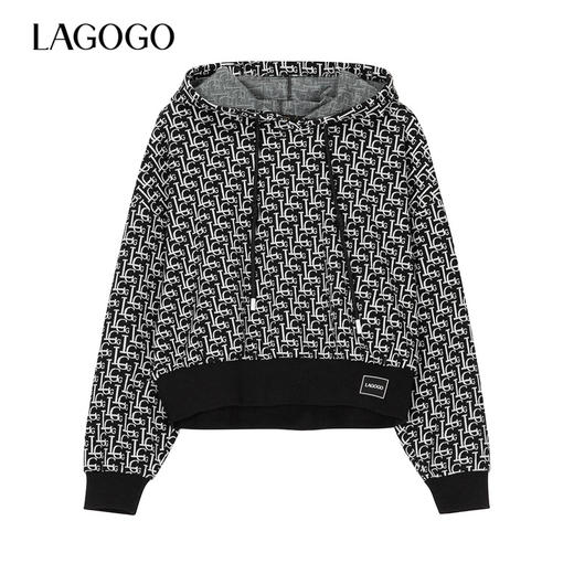 Lagogo拉谷谷2022新款连帽抽绳撞色字母印花卫衣女LAEE471A03 商品图0
