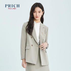 PRICH2022春季款可拆卸金属链条设计职场双排扣西装外套PRJKC1101T